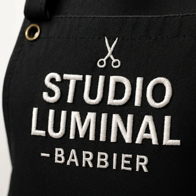 Tablier barbier brodé Studio Luminal blanc