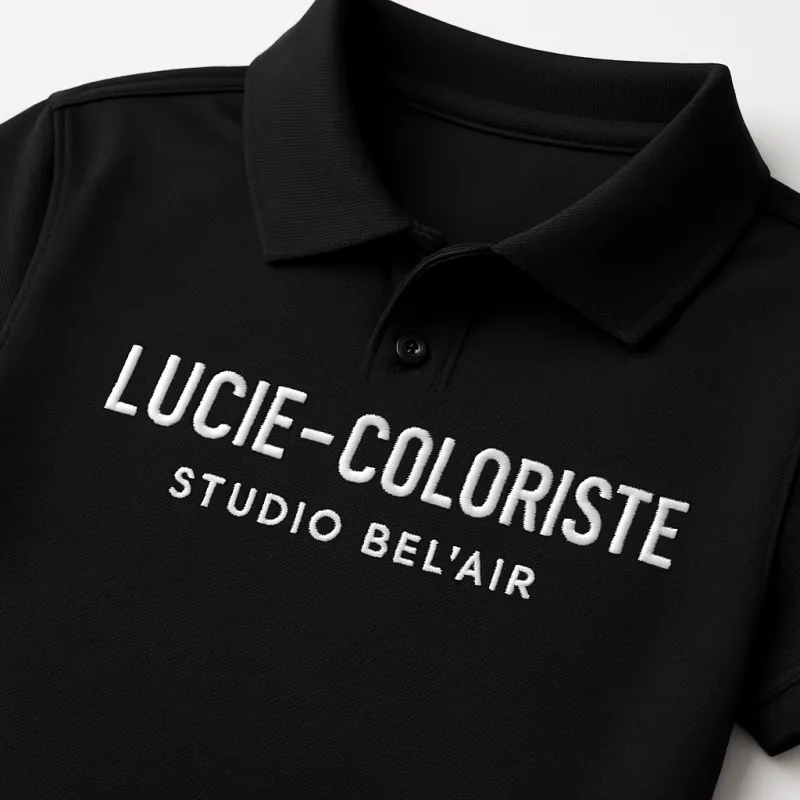 Polo styliste brodé nom Lucie coloriste