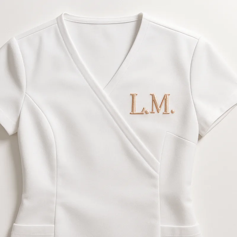 Uniforme esthétique brodé initiales or rose