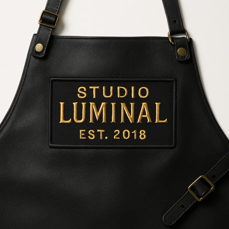 Tablier cuir brodé Studio Luminal patch