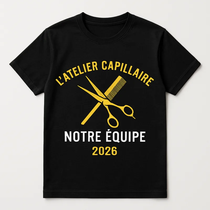 T-shirt DTF équipe salon L'Atelier Capillaire