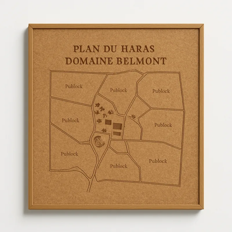 Tableau liège gravé carte haras