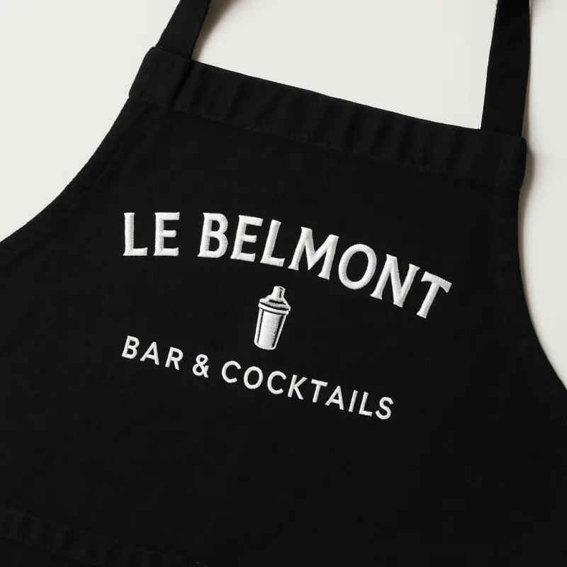 Tablier brodé bar cocktails Le Belmont