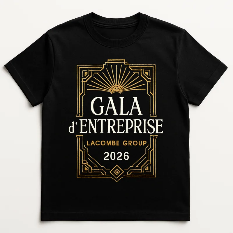 T-shirt noir DTF gala entreprise art déco
