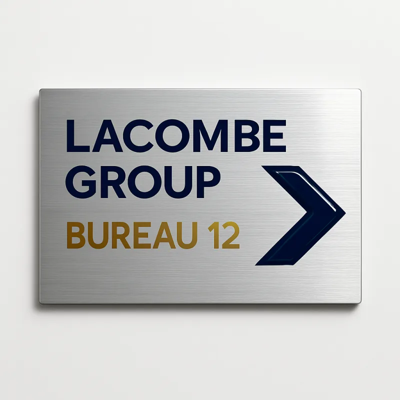 Signalétique alu UV Lacombe Group bureau