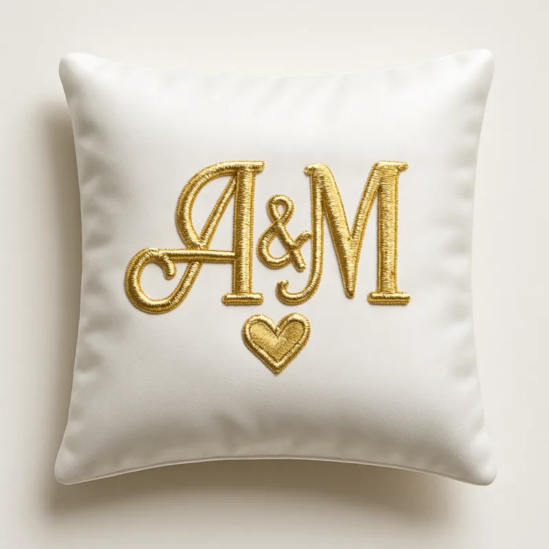 Coussin satin brodé initiales entrelacées