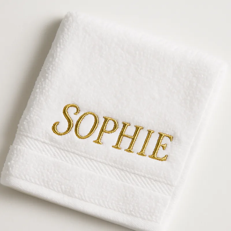Serviette brodée prénom mariée or