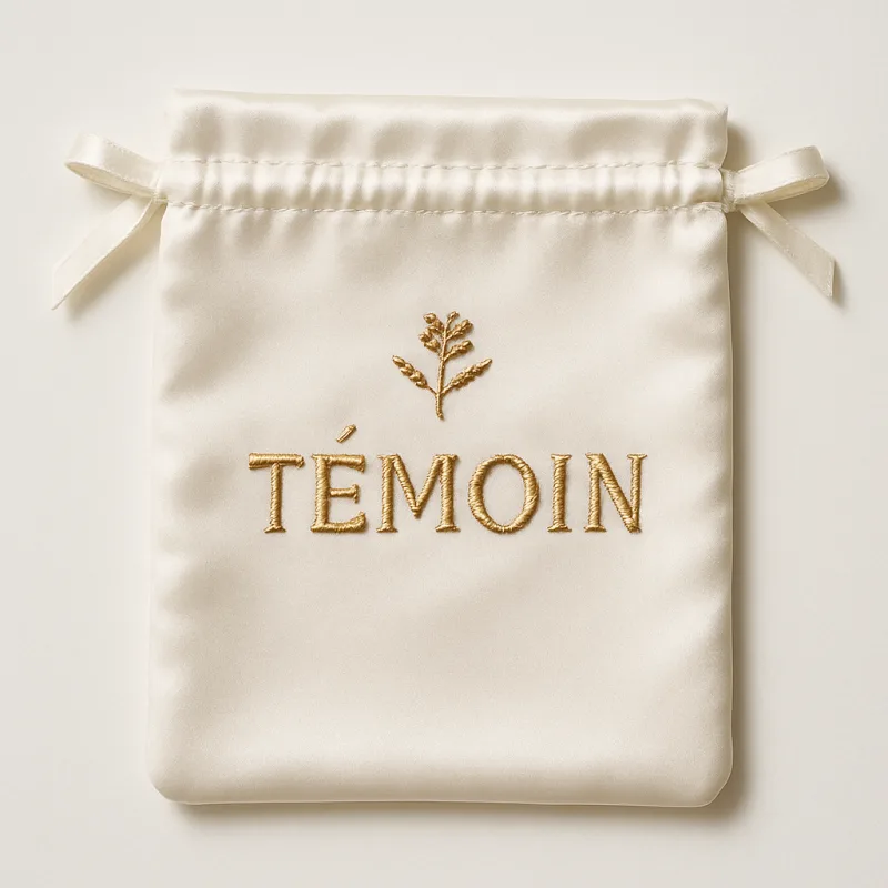 Pochette témoin brodée or satin