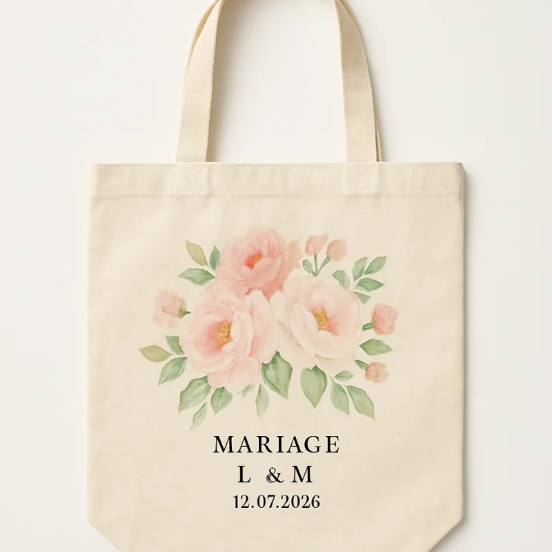 Tote bag DTF bouquet mariage aquarelle