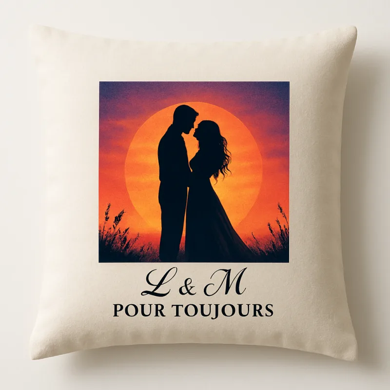 Coussin DTF silhouette couple coucher soleil