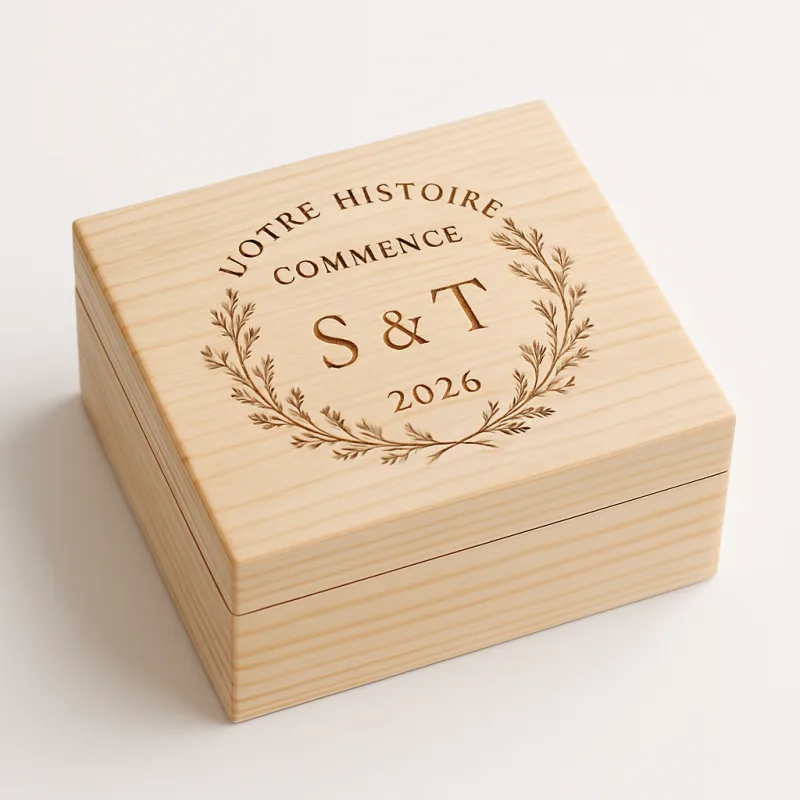 Coffret bois gravé notre histoire