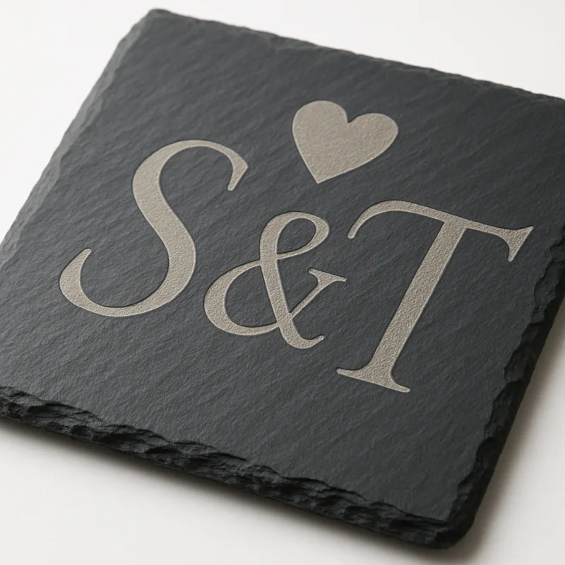 Planche ardoise gravée monogramme couple