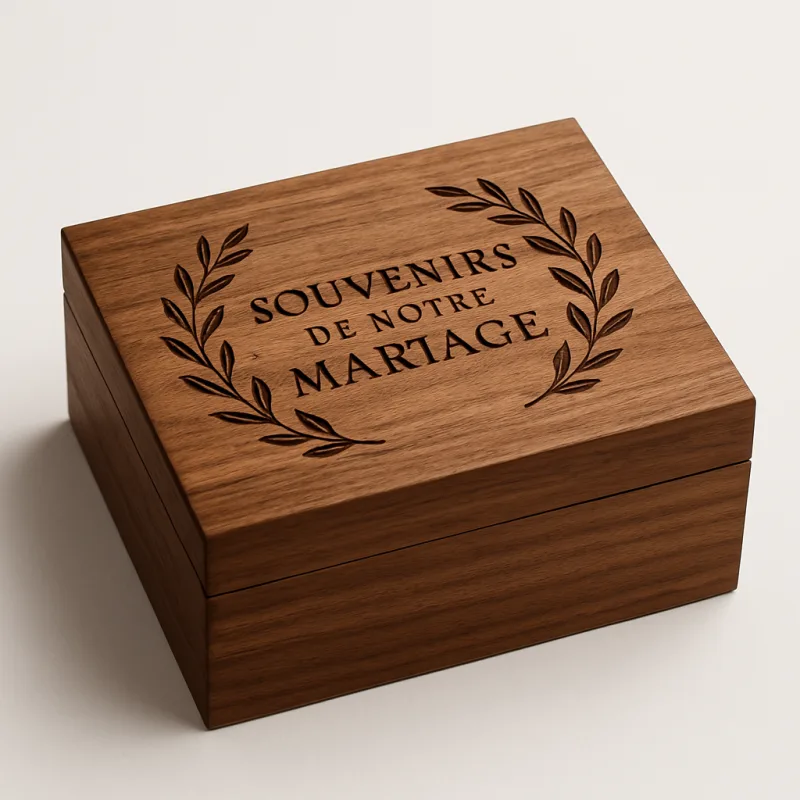 Boîte souvenir noyer gravée mariage