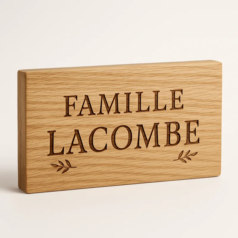 Plaque maison chêne gravée patronyme