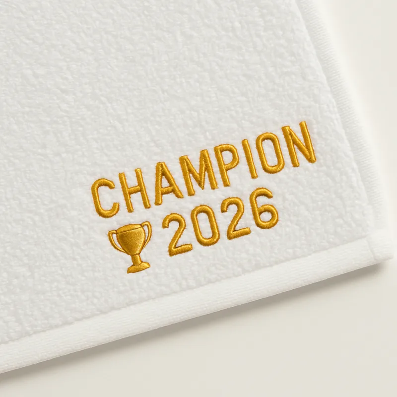 Serviette brodée champion 2026 trophée