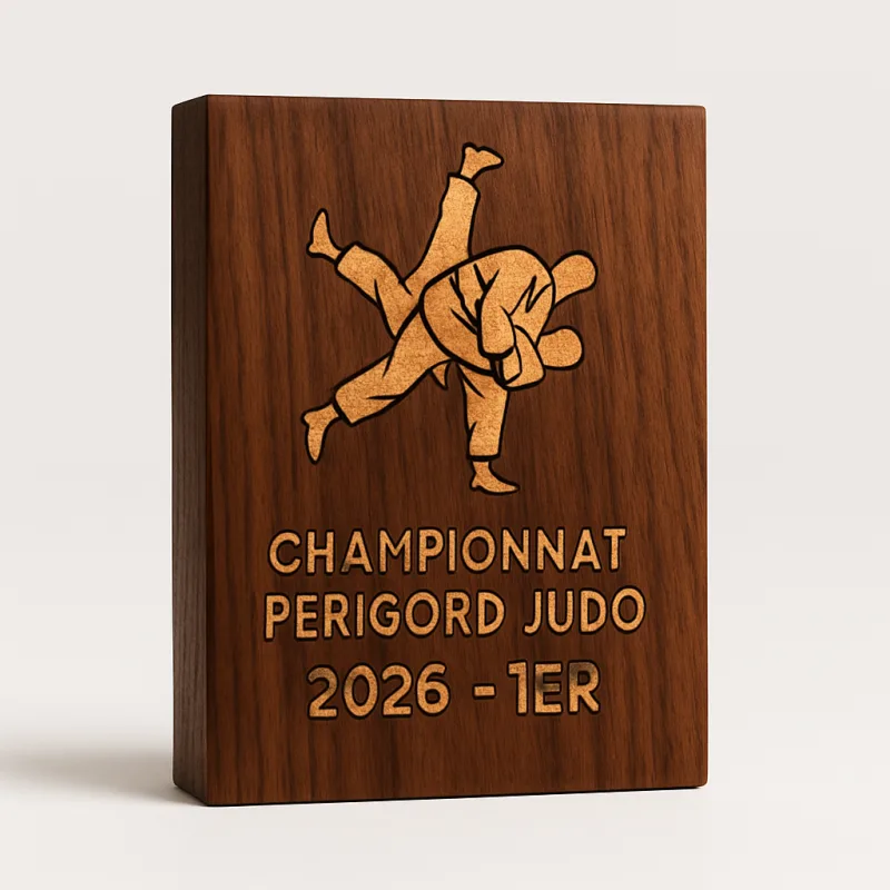 Plaque noyer gravée judo championnat