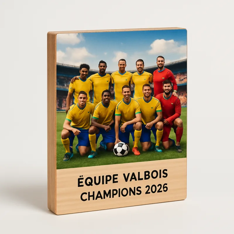 Tableau bois UV photo équipe champions